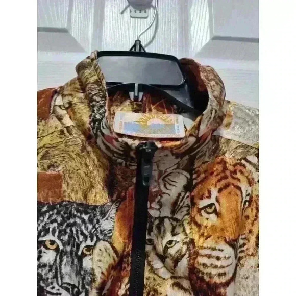 Solare Sporta Vintage 90s Big Cat Safari Jungle Print Bomber Jacket Size XLarge - Picture 4 of 11